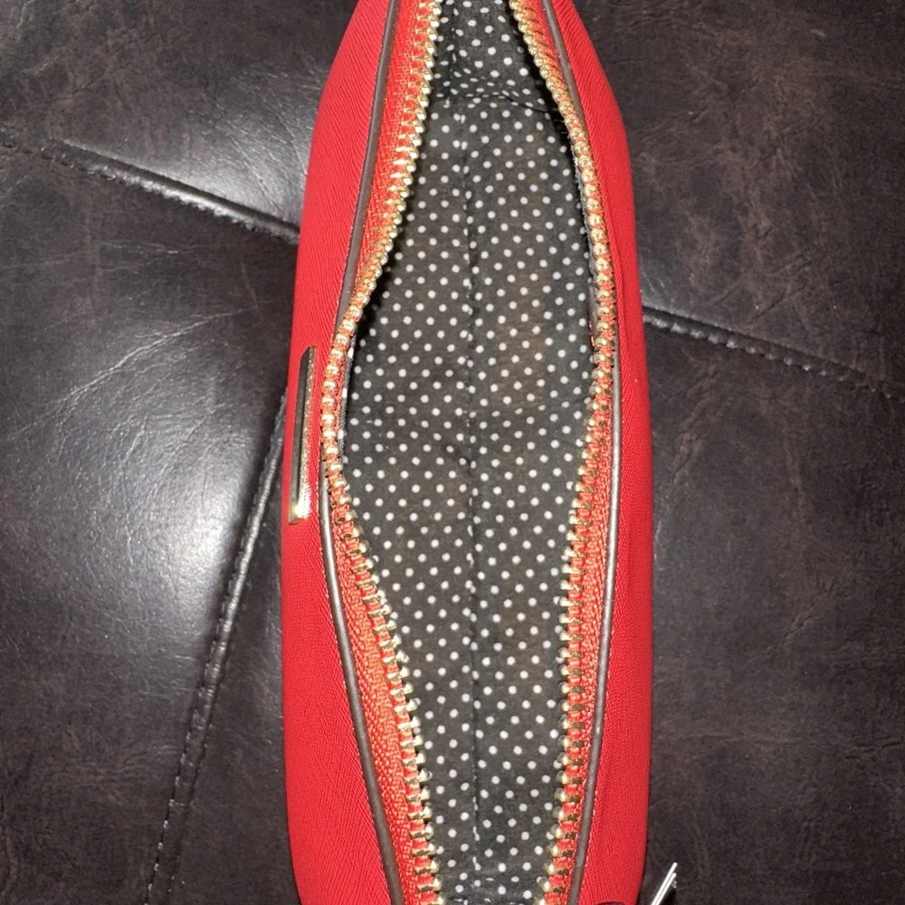Chico's Red Cosmetic Pencil Case Black & White‎ Polka Dot Interior 8 x 3 x 2.5
